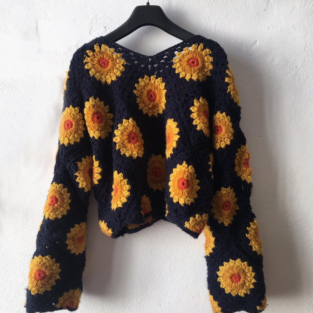 Crochet Pattern Sunflower Sweater One Size Etsy