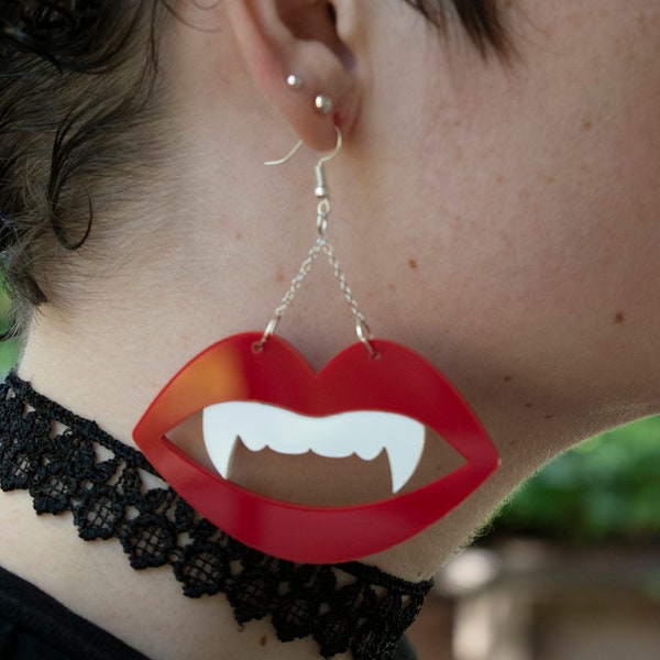 Vampire Fang Earrings - Handmade Laser Cut Acrylic Jewelry
