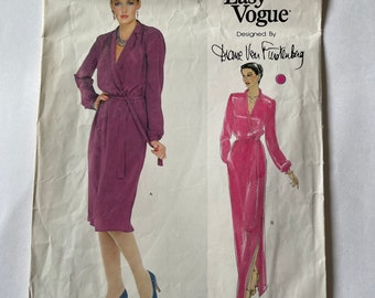 Very Easy Vogue, Designer Dress, Vintage 1980's sewing pattern,  Wrap style, Diane von Furstenberg, Size 14, Bust 36”