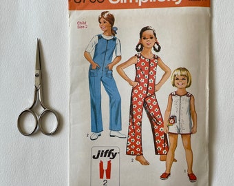 1970 Simplicity pattern, Childs Jumpsuit, Simple to sew, Complete but used, Full instructions, Vintage sewing