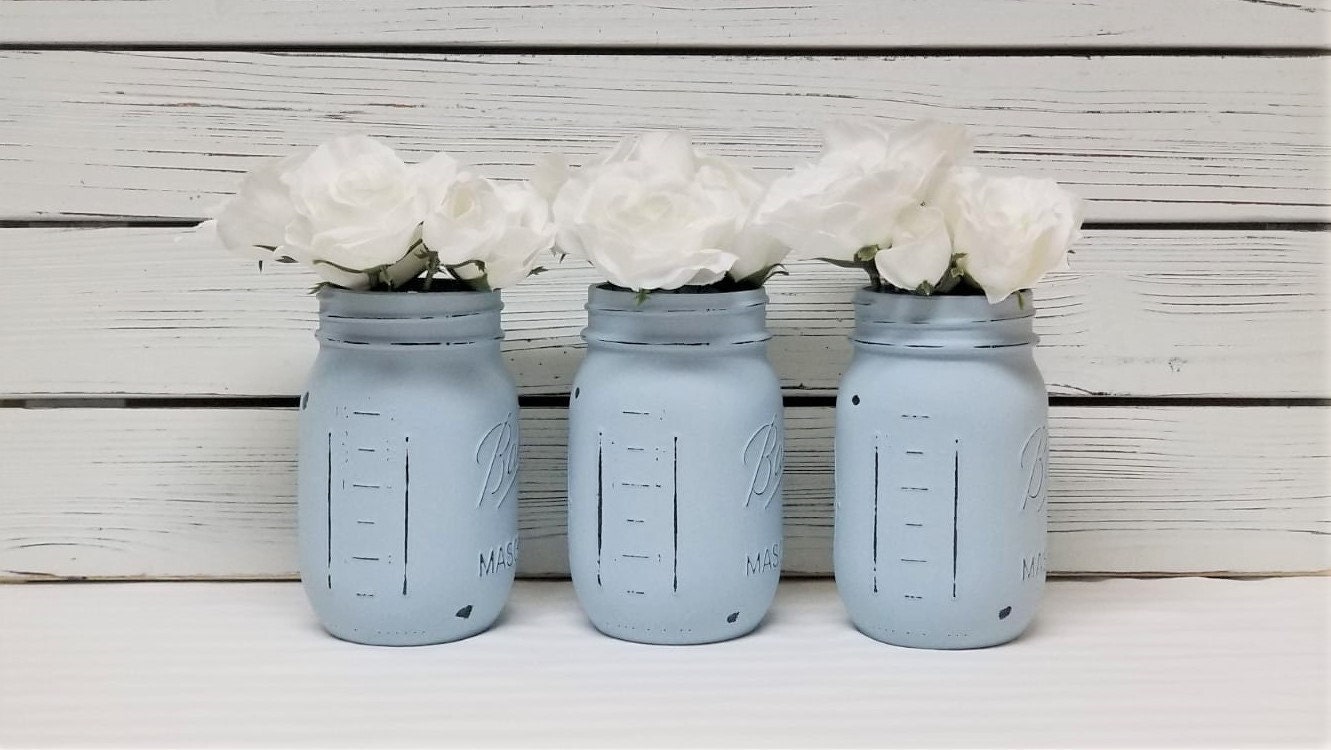 Light Blue Painted Mason Jars Baby Blue Mason Jars Boy Etsy
