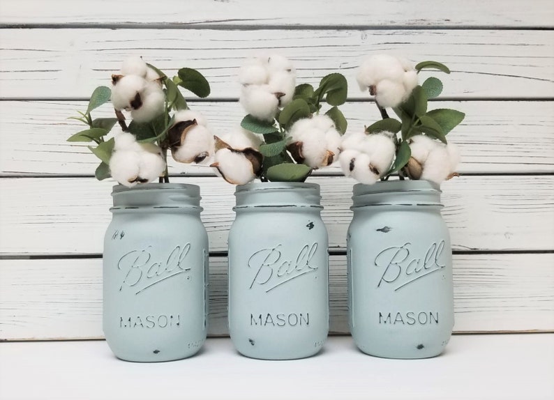 Sage Green Painted And Distressed Mason Jar Set Fall Decor Etsy