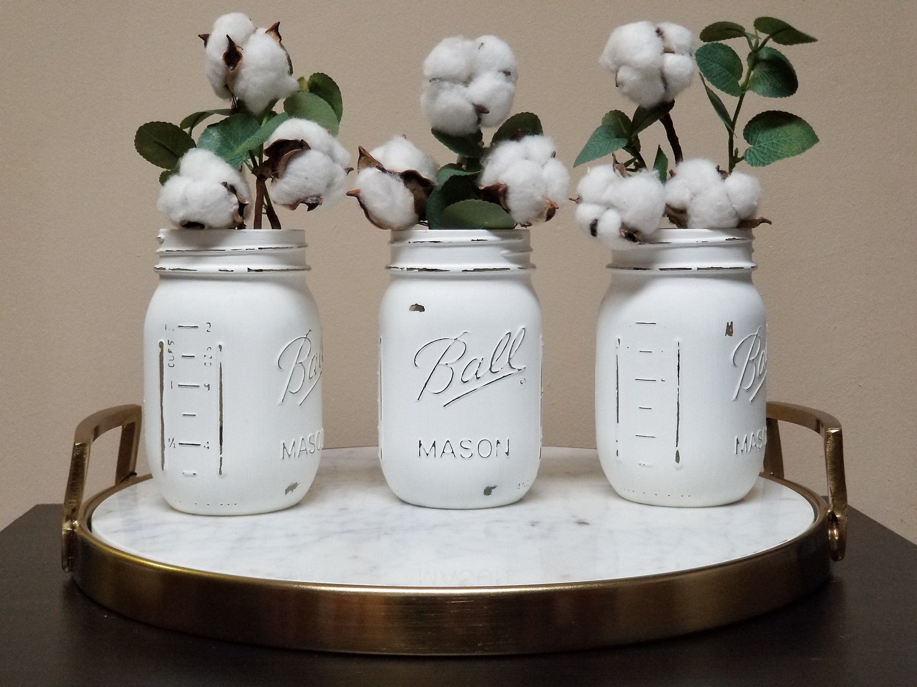 White Painted Mason Jars Modern Farmhouse Mason Jar Decor Etsy