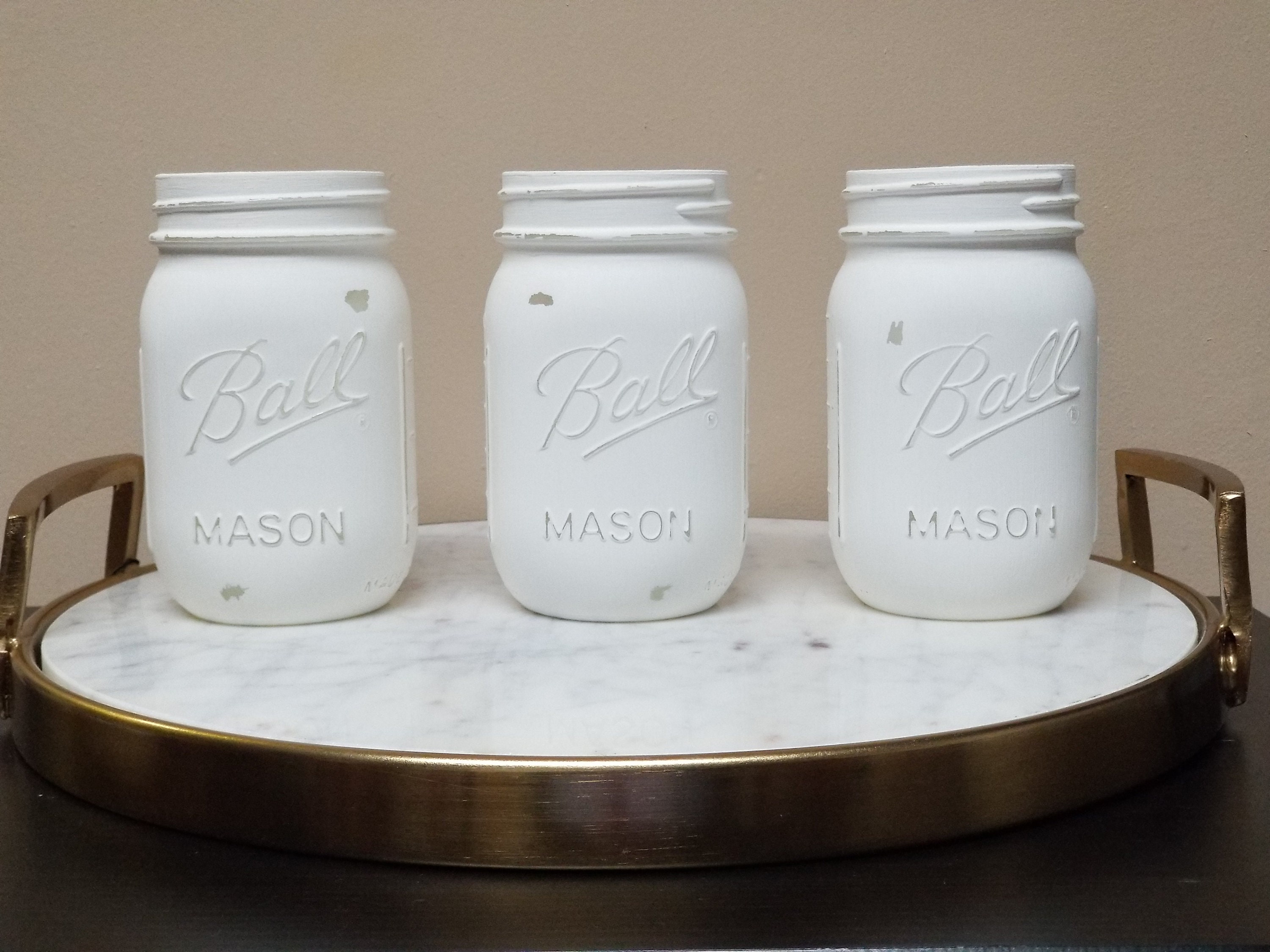 White Painted Mason Jars Modern Farmhouse Mason Jar Decor Etsy