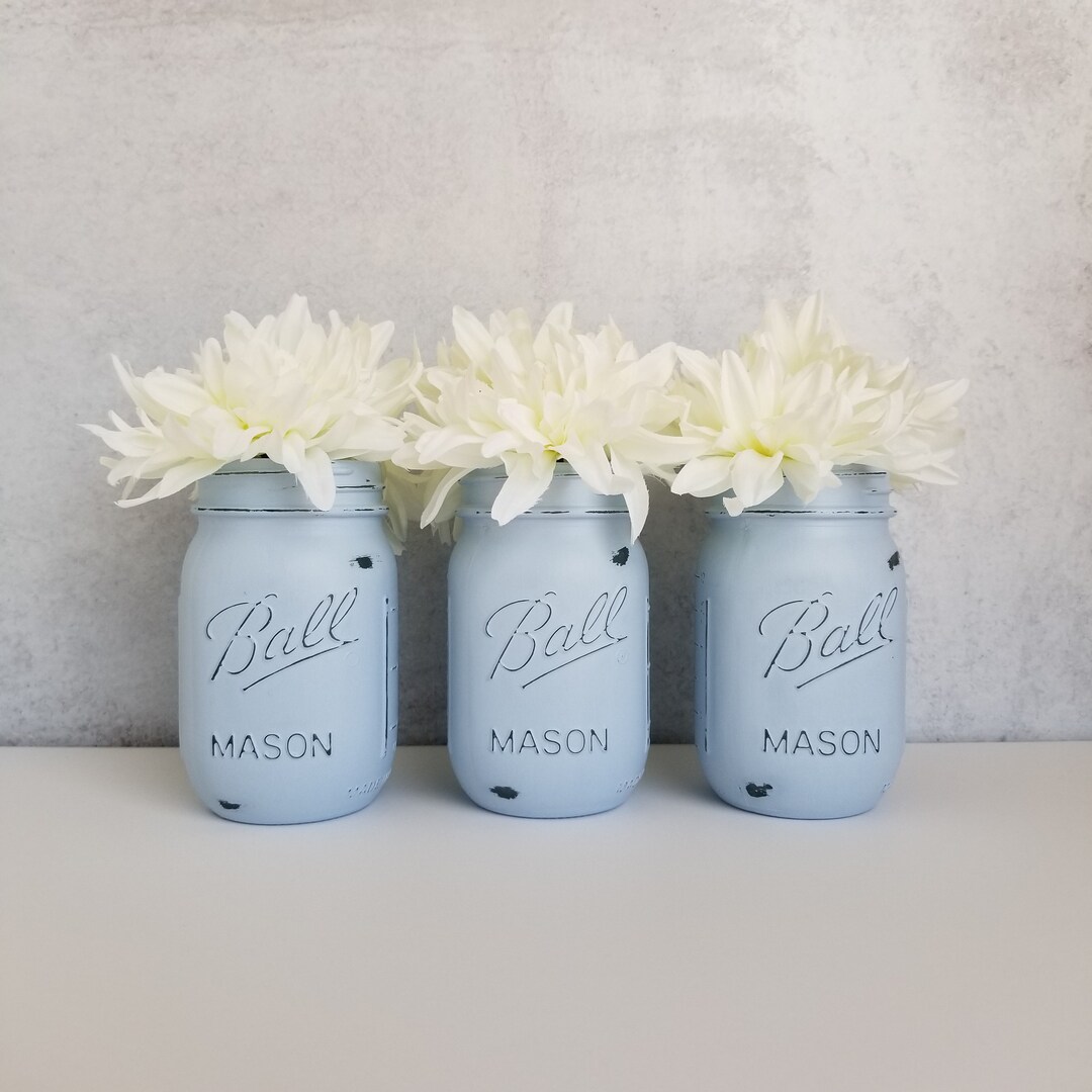 Light Blue Painted Mason Jars Baby Blue Mason Jars Boy Etsy