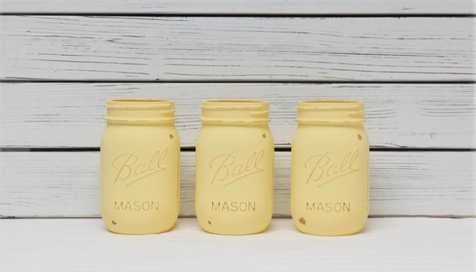 Light Yellow Painted Mason Jars Spring Mason Jar Decor Etsy
