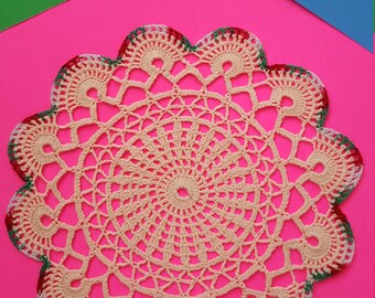 Round Scalloped Doily with Multi-Color Edging - 10.5" Diameter - 1 Piece