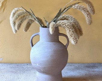 Handmade Ceramic Amphora Jar With Handles - trimmed finish