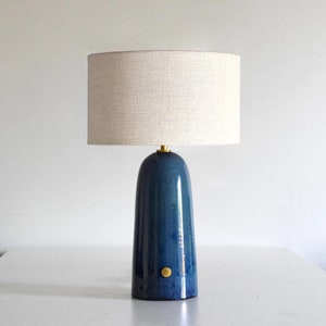 Dimmable Handmade Ceramic Table Lamp: Glazed Marine Blue Texture