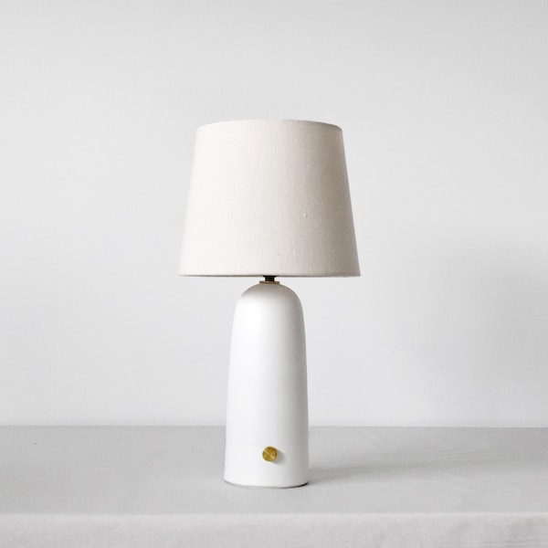 Dimmable Handmade Ceramic Table Lamp Off White Cream Color