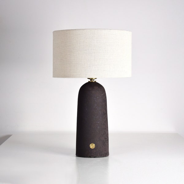 Dimmable Handmade Tall Ceramic Table Lamp Glazed Dark Matte Texture DeBarro De Barro