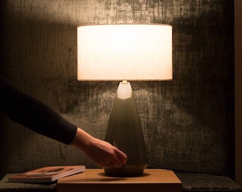 Handmade Dimmable Ceramic Table Lamp With Green Glazed Texture DeBarro De Barro