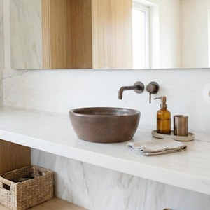 Lavabo de cerámica hecho a mano de gres esmaltado verde oliva Marrón