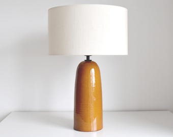 Limited Edition - Handmade Tall Ceramic Table Lamp Glazed Golden Amber Texture DeBarro De Barro