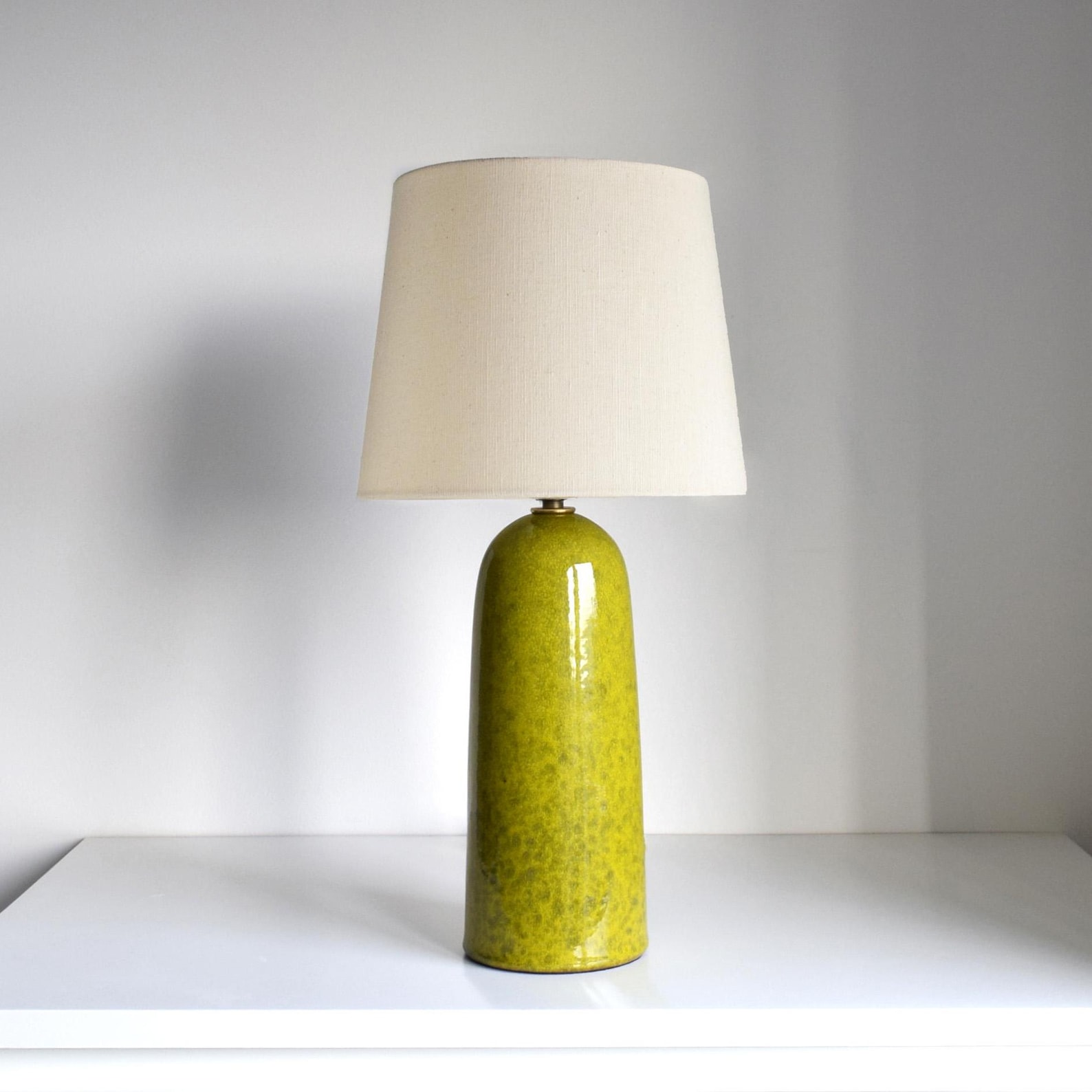 Handmade Ceramic Table Lamp: Exotic Lime Glaze, Tall Accent Lighting - Tapered