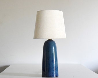 Limited Edition - Handmade Tall Ceramic Table Lamp Glazed Marine Blue Texture DeBarro De Barro