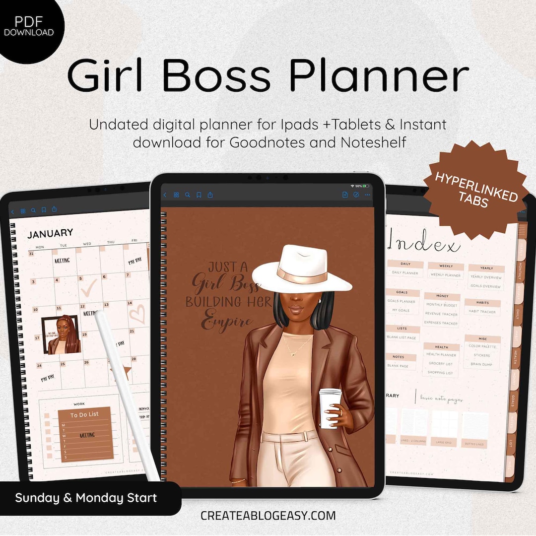 Girl Boss Digital Planner | Undated Life Planner for Goodnotes (PDF) - Etsy