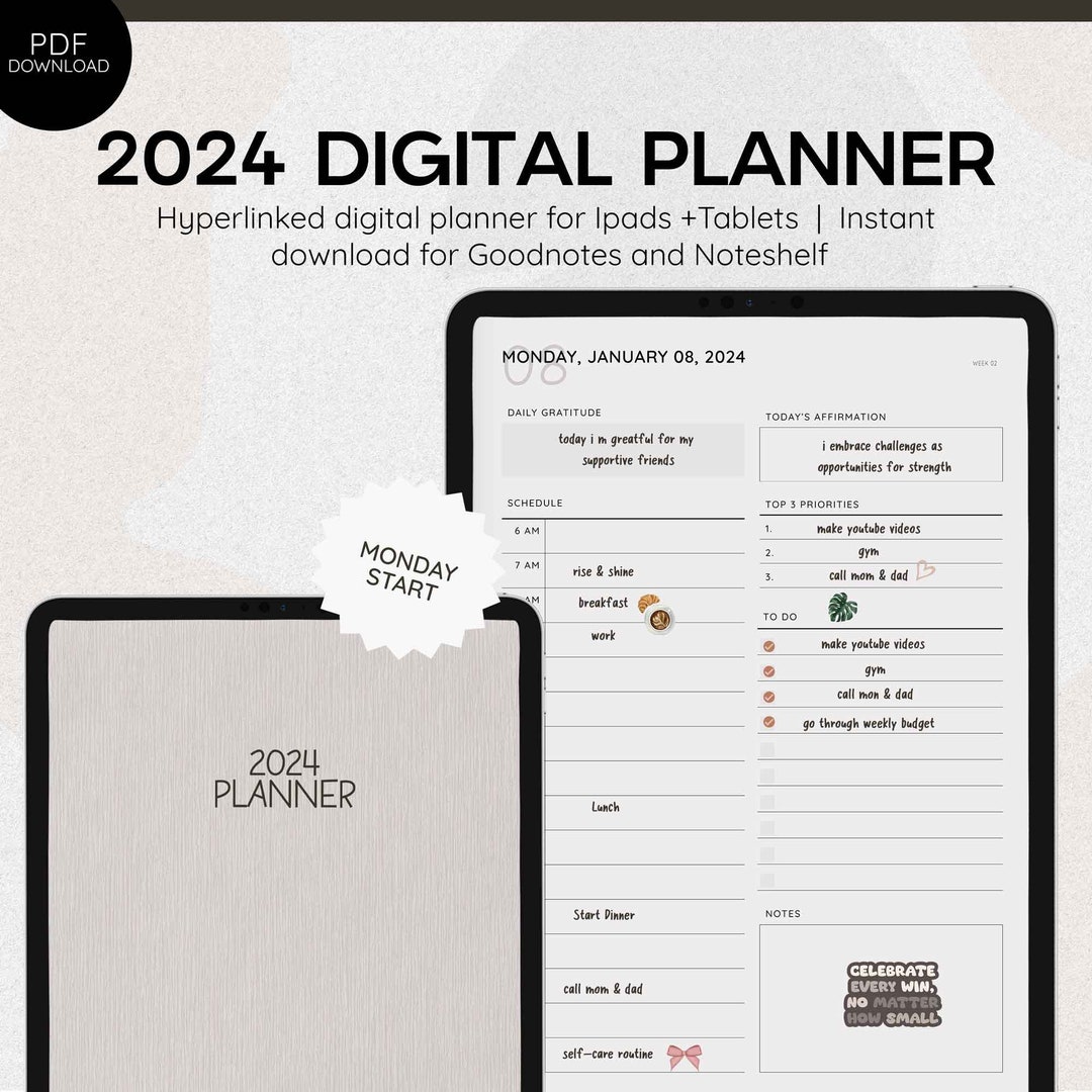 2024 Digital Planner | Hyperlinked Portrait Planner for Goodnotes (PDF ...
