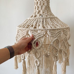 L macrame boho chandelier shade lamp wedding, modern macrame image 9