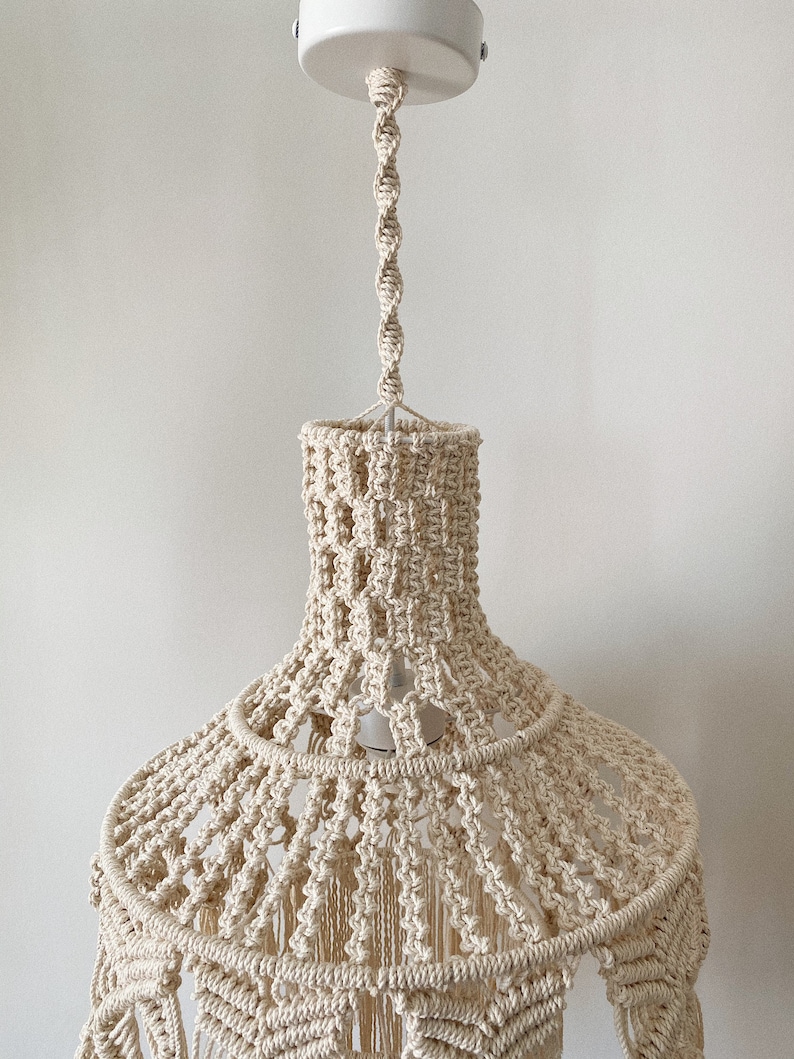 L macrame boho chandelier shade lamp wedding, modern macrame image 10