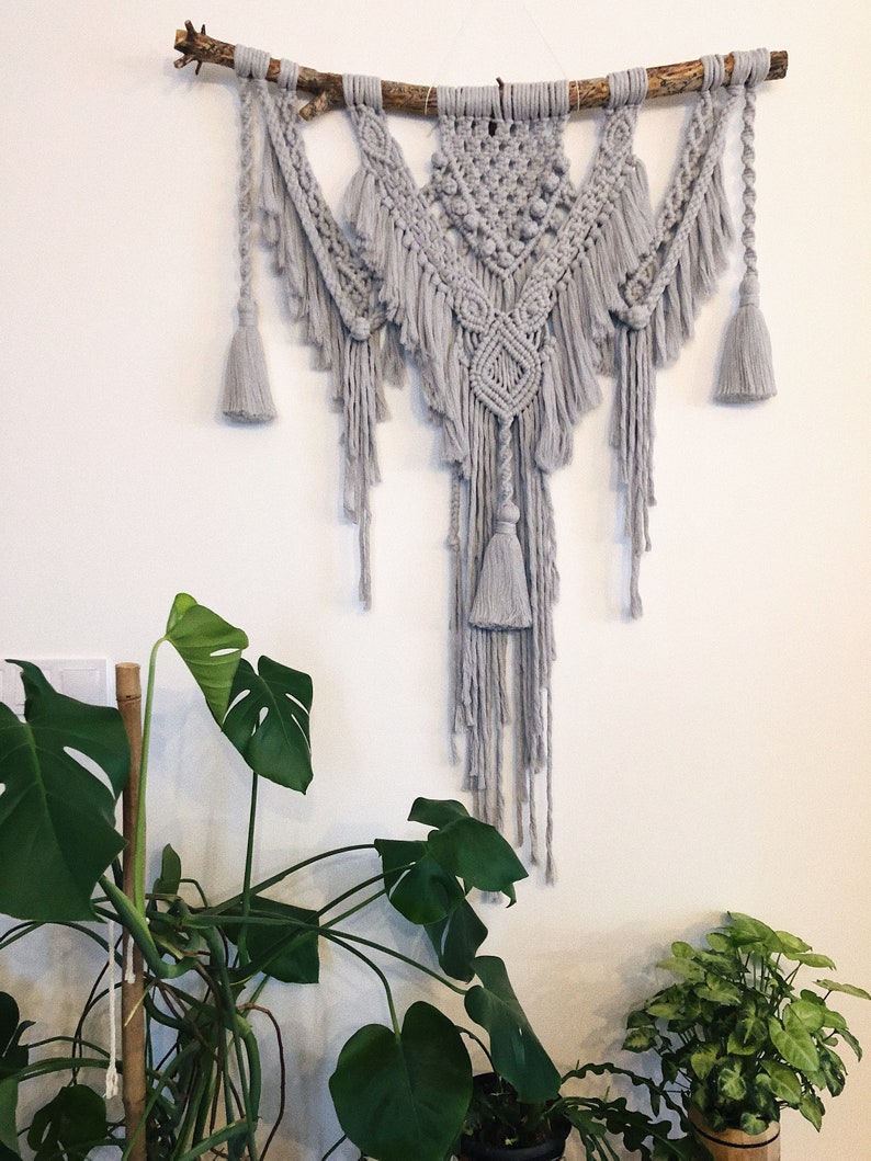 XL Bohemian Macrame Wall Hanging Gray Tapestry Backdrop Etsy