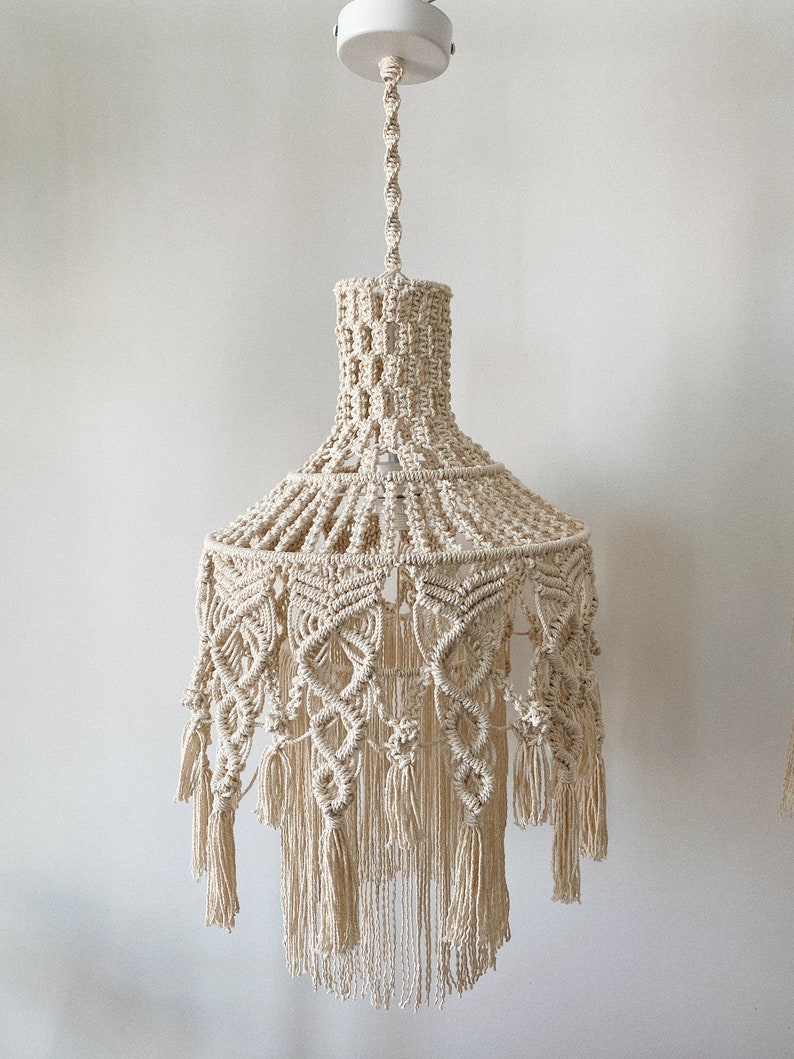 L macrame boho chandelier shade lamp wedding, modern macrame image 3