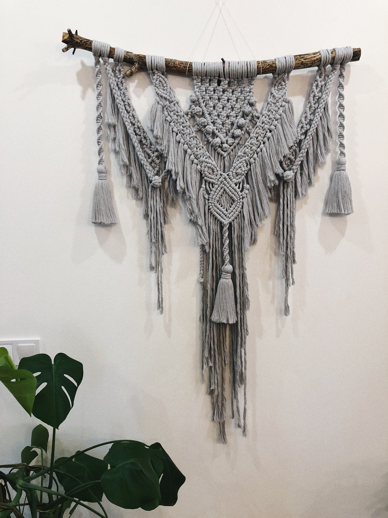 XL Bohemian Macrame Wall Hanging Gray Tapestry Backdrop Etsy
