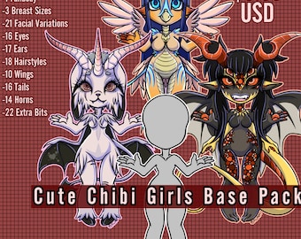 Cute Chibi Girls Base Pack for Adoptable Makers | Commission Artists | OC Reference Sheets | Etc