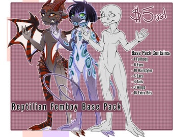 Reptilian Femboy Base Pack for Adoptable Makers | Commission Artists | OC Reference Sheets | Etc