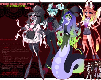 EXPANDED! Hazbin Hotel and Helluva Boss Spider Demon Base Pack for Adoptable Makers | Commission Artists | OC Reference Sheets | Etc