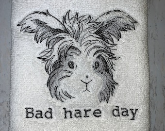 Bad Hare Day Bunny Rabbit Bathroom Hand Towel, Machine Embroidered