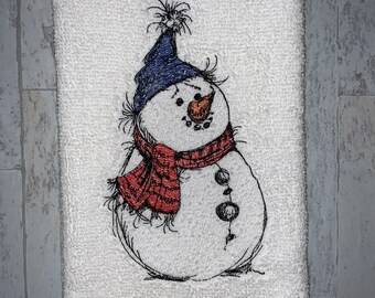 Embroidered Snowman Hand Towel: Winter Christmas Decor