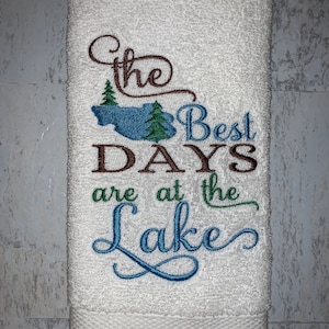 Best Days at the Lake Bath Hand Towel, Machine Embroidered
