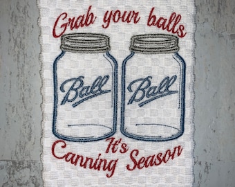 Canning Ball Jar Kitchen Towel, Machine Embroidered