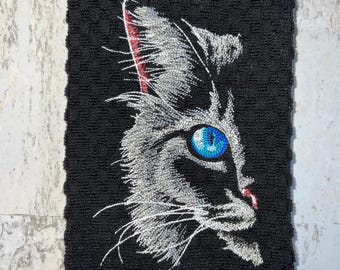 Cat Kitten Face Kitchen Towel, Machine Embroidered