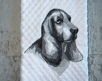 Basset Hound Dog Kitchen Towel, Machine Embroidered