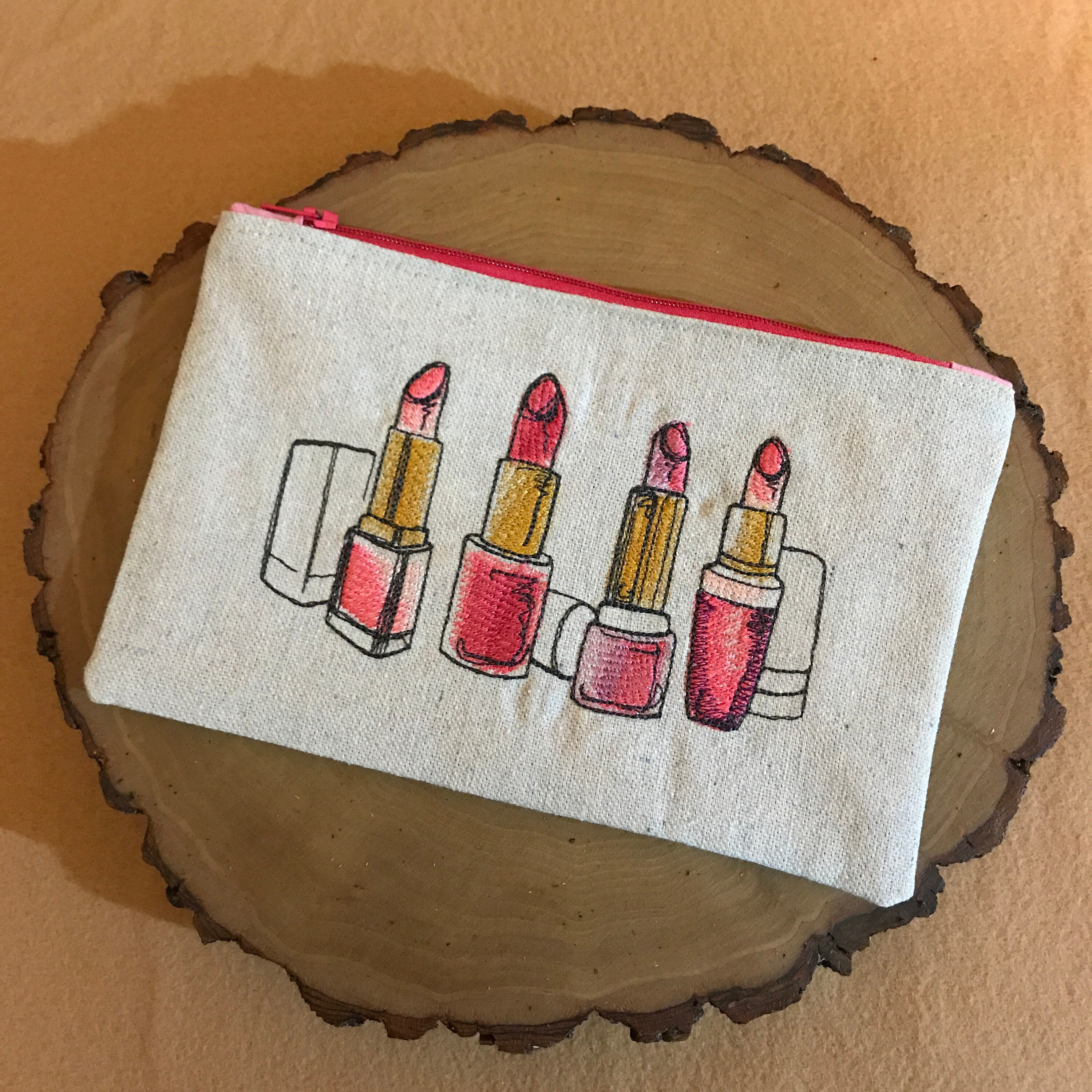 Fun Lipstick Cosmetic Bag Embroidered Travel Bag Etsy