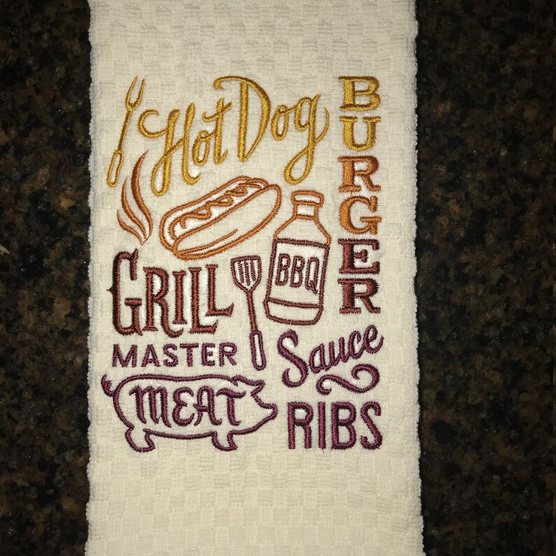 Embroidered Grill Master Outdoor BBQ Kitchen Towel Machine Etsy