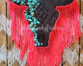 Turquoise Stone Glitter Aztec Bull skull freshener,  aroma, air freshener, car scents, bull, hand painted