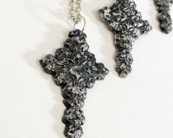 Faux Metal Cross pendant, Cross Pendant, Long Necklace, opera style Necklace
