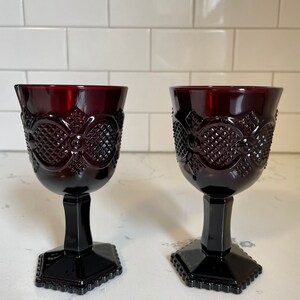 Set of 2 -Vintage Avon Cape Cod Ruby Red -Goblets Embossed Design-Pretty