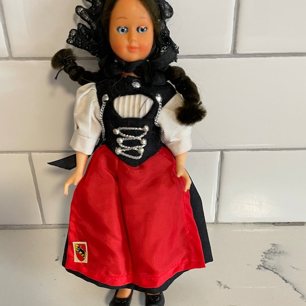 Vintage-Circa 1960s 8 1/2” Plastic Swiss Miss Doll