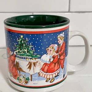 Vintage Lefton China 1988 Victorian Village Winter Scene Holiday Christmas Mug