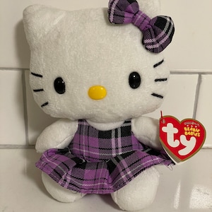 TY Beanie Babies - HELLO KITTY (PURPLE TARTAN PLAID DRESS) 6