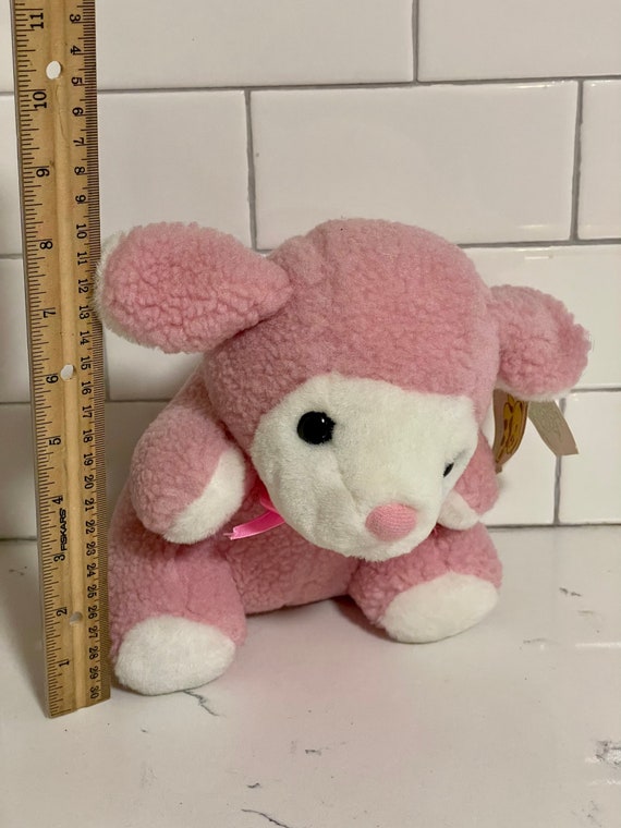 Vintage Wooly Lamb Plush Pink Bow Tie Black Eyes Stuffed Animal nursery Decor Etsy UK