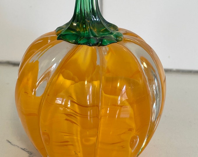 Joe R. Pyle Glassware Vintage 1989 Joe Rice Hand Blown Glass Paperweight Halloween Orange ...