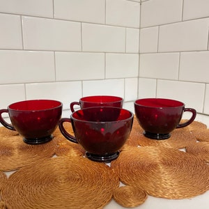 Set 4 Vintage Royal Ruby Red Punch Cup Glassware Anchor Hocking Glass Drinkware
