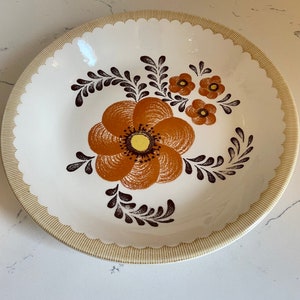 Vintage Royal China Jeannette Brown Orange Flower Pasta Salad Serving Bowl