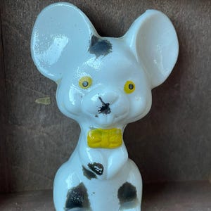 VTG Ceramic Mouse Figurine- Japan Gray Yellow Eyes Bow Tie  3”