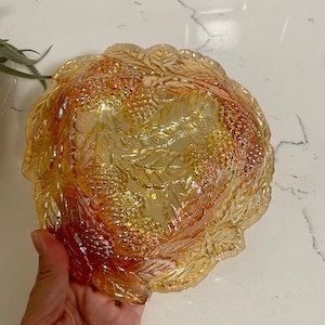 Indiana Amber Carnival glass vintage marigold loganberry candy Dish